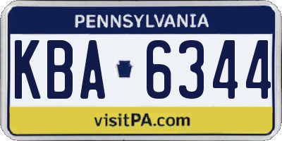PA license plate KBA6344