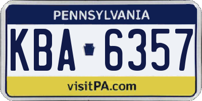 PA license plate KBA6357