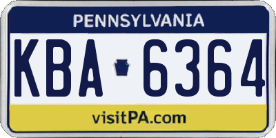 PA license plate KBA6364