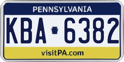 PA license plate KBA6382