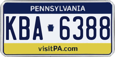 PA license plate KBA6388