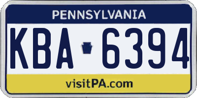 PA license plate KBA6394