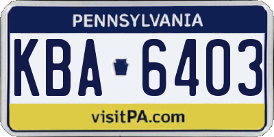 PA license plate KBA6403