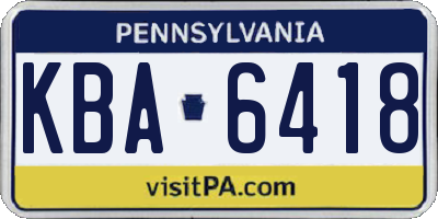 PA license plate KBA6418