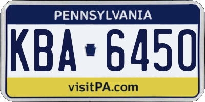 PA license plate KBA6450