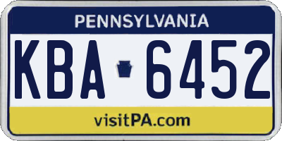 PA license plate KBA6452