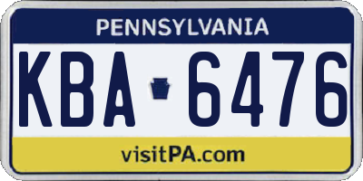 PA license plate KBA6476