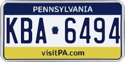 PA license plate KBA6494
