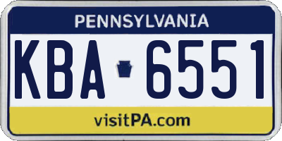 PA license plate KBA6551