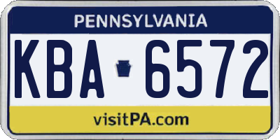 PA license plate KBA6572
