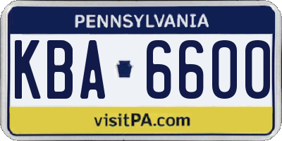 PA license plate KBA6600