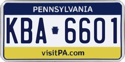 PA license plate KBA6601
