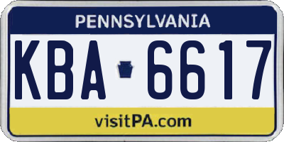 PA license plate KBA6617