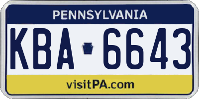PA license plate KBA6643