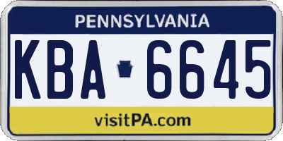 PA license plate KBA6645