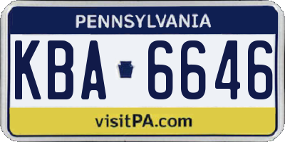 PA license plate KBA6646