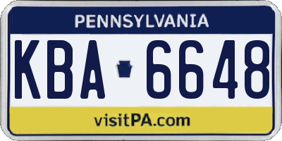 PA license plate KBA6648