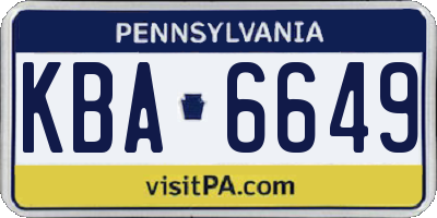 PA license plate KBA6649