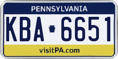 PA license plate KBA6651