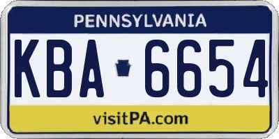 PA license plate KBA6654