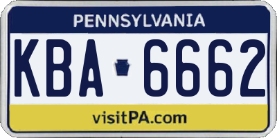 PA license plate KBA6662