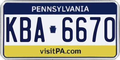 PA license plate KBA6670