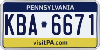 PA license plate KBA6671