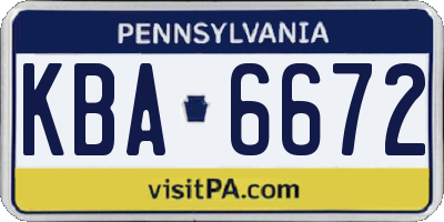 PA license plate KBA6672