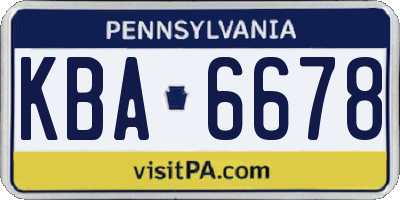 PA license plate KBA6678