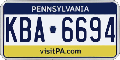PA license plate KBA6694