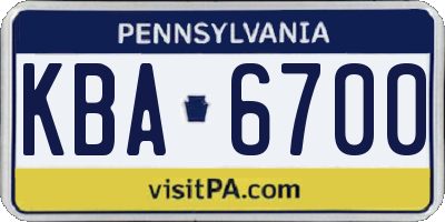 PA license plate KBA6700