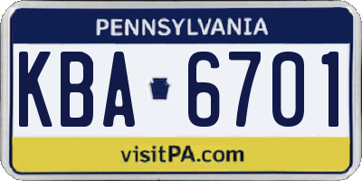 PA license plate KBA6701