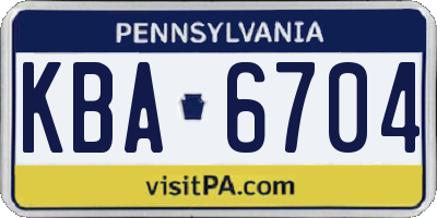 PA license plate KBA6704