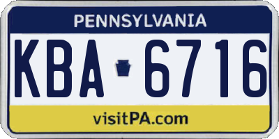 PA license plate KBA6716