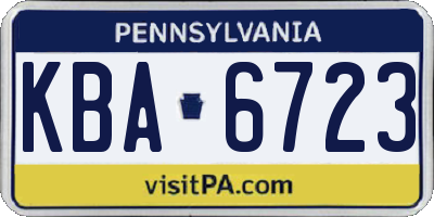 PA license plate KBA6723