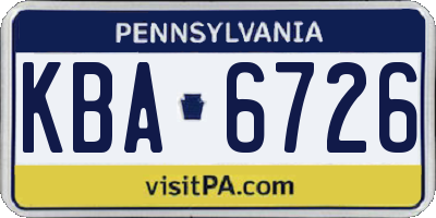 PA license plate KBA6726