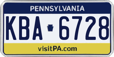 PA license plate KBA6728