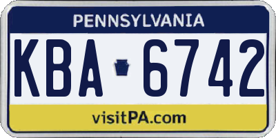 PA license plate KBA6742