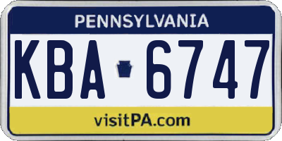 PA license plate KBA6747