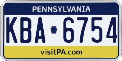 PA license plate KBA6754