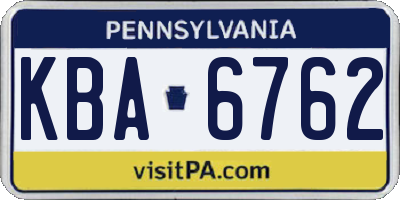 PA license plate KBA6762