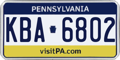 PA license plate KBA6802
