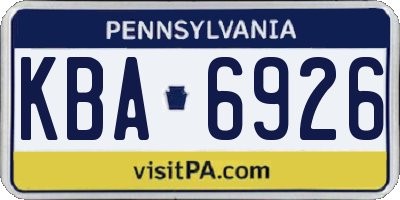 PA license plate KBA6926