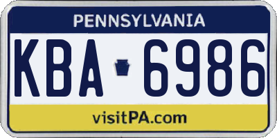 PA license plate KBA6986