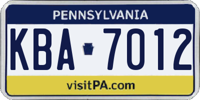 PA license plate KBA7012