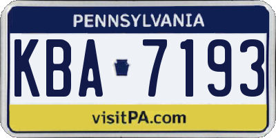 PA license plate KBA7193
