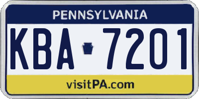 PA license plate KBA7201