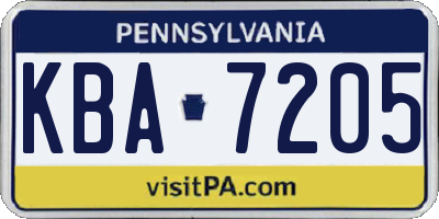 PA license plate KBA7205