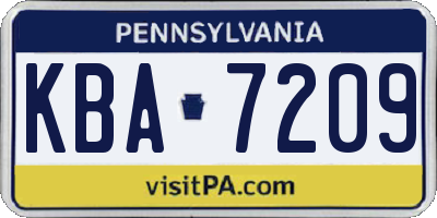 PA license plate KBA7209
