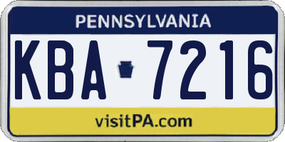 PA license plate KBA7216